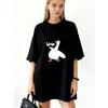 Oversized T Shirt Black Duck With Wow Text Graphic Print Casual Wear For Women Summer Streetwear Fashion Statement Top