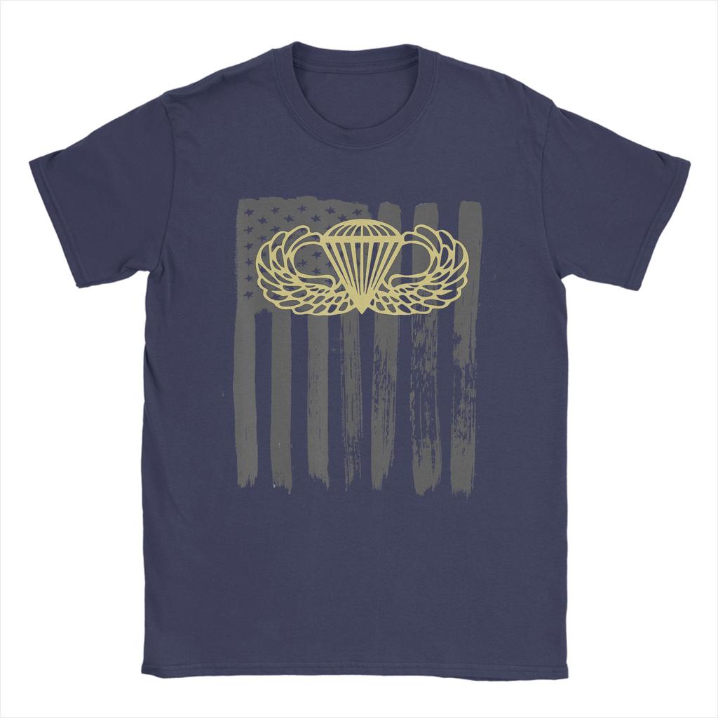 Army Parachute Wings Badge and US Flag Airborne T Shirt Short Sleeves Vintage Tops Summer 100 Cotton Oversize Tees