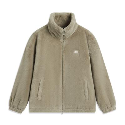 Li Ning Sports Lifestyle Serie Faux-Kaninchenfell Warmer Plüschkragen Winddicht Lässig Bequem Vielseitig Fleecejacke Damenjacken AFDUC96-5