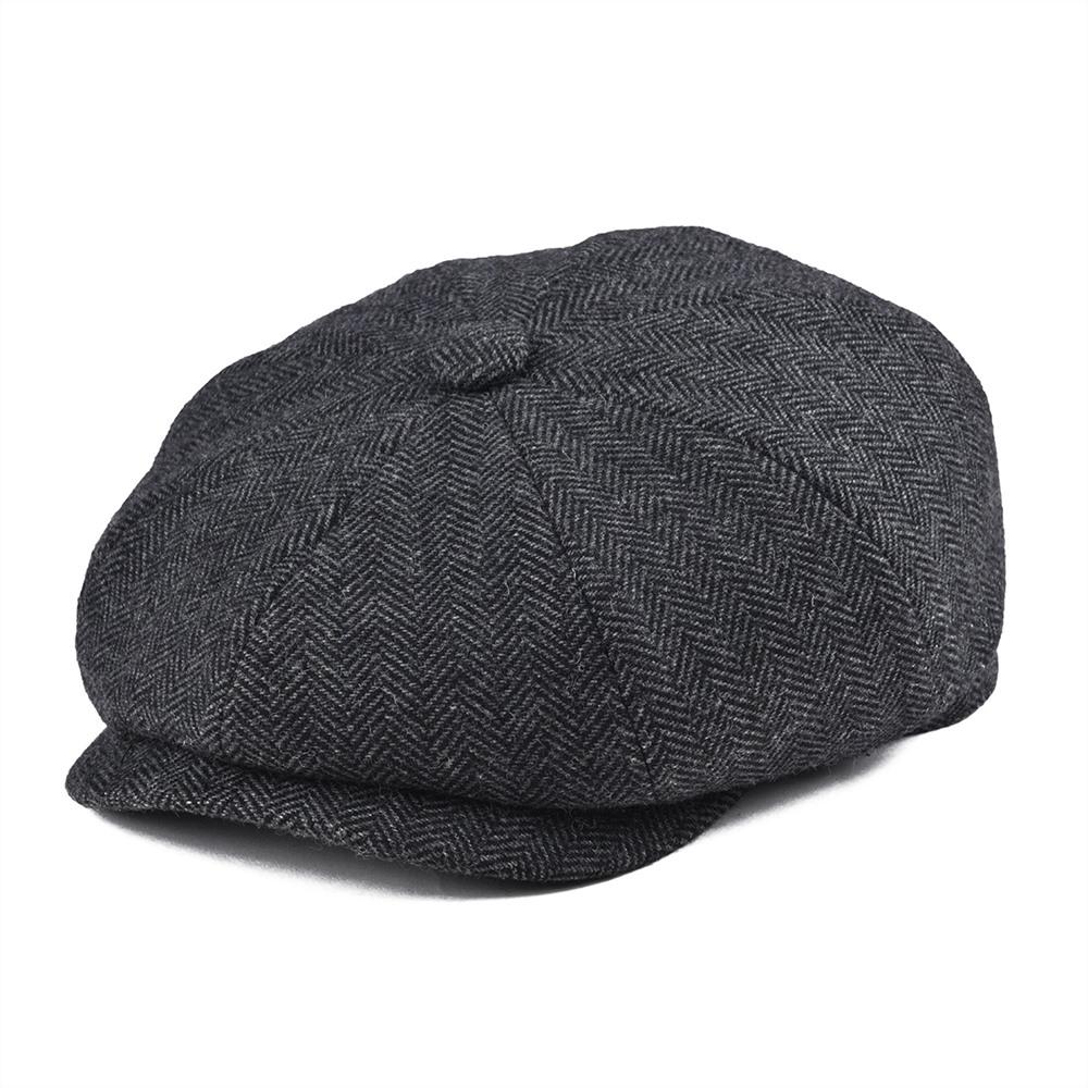 BOTVELA Tweed Lana 8 Pannelli Nero Spina di Pesce Cappello Newsboy Uomo Classico Stile 8 Pannelli Piatto Donna Berretto