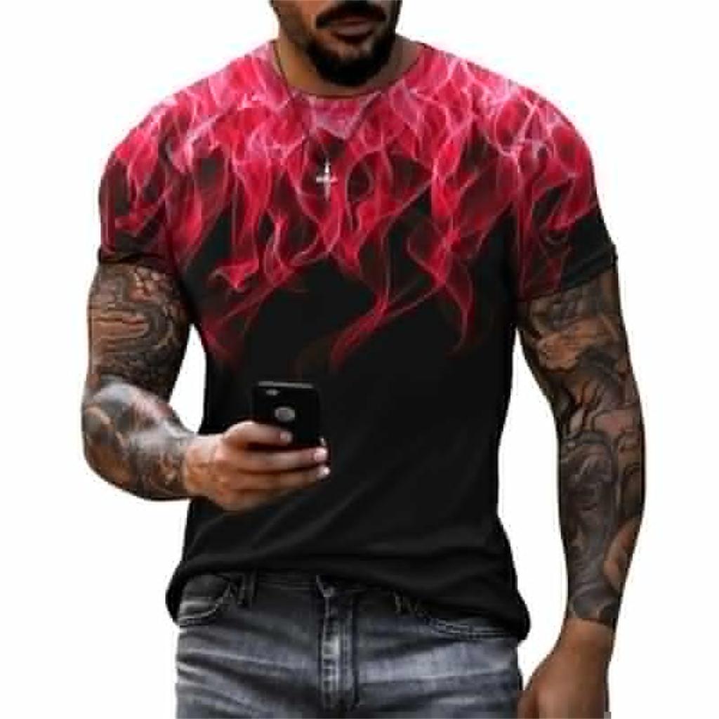 European and American T-shirt Men's Street Flame Gradient Printing T-shirt Summer Sports Short-sleeved T-shirt