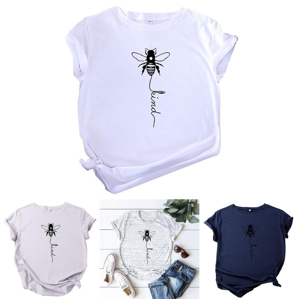 Women's Bee Printed Crew Neck T-shirts Featuring Soft Cotton Fabric For Comfort