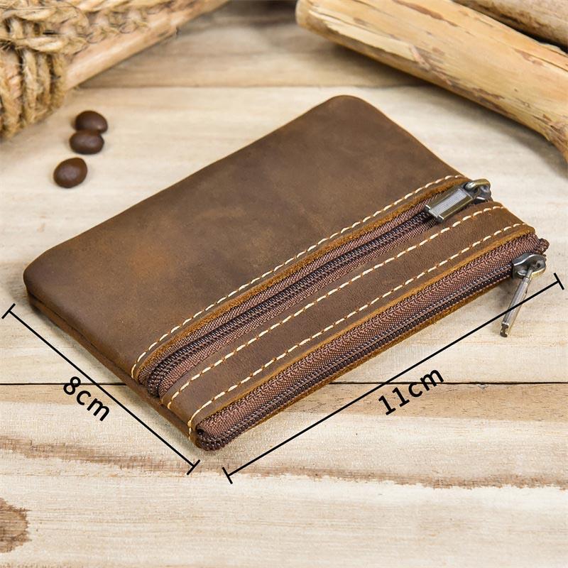 New Men Genuine Leather Zipper Coin Wallet Natural Leather Short Purse Card Holder Cash Clutch Wallet With Key Ring