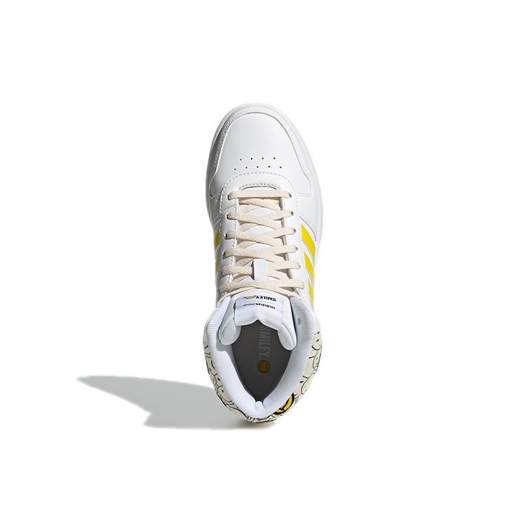 Adidas Neo Hoops 2.0 Round Toe Lace-Up Mid-Top Basketball Shoes Women Sneakers White Yellow GY7617