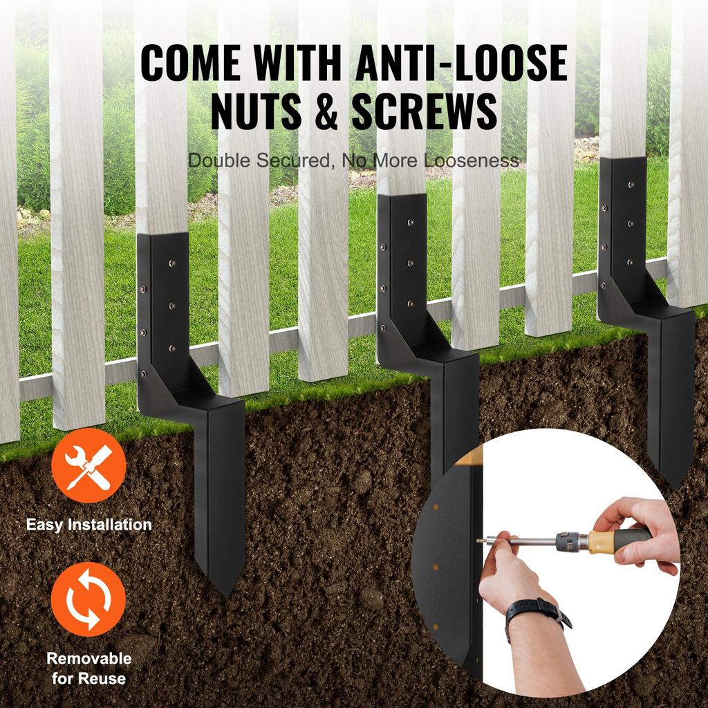 VEVOR Fence Post Anchor Repair Kit, 4 Pack Inner Diameter 3.5 x3.5 Inches Heavy Duty Steel Fence Post Support Stakes