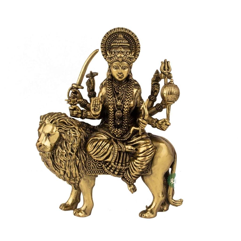 Brass Goddess Durga Maa Statue | 4" Maa Durga Idol Figurine Perfect for Worship and Blessings Gifting Purpose Sculpture