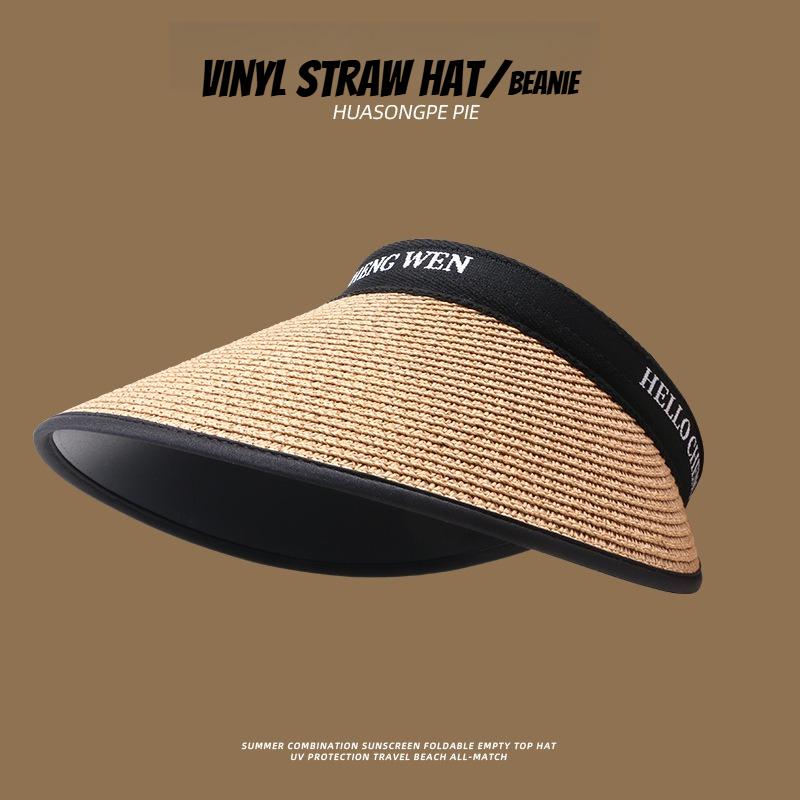 

1pc Summer Straw Sun Hat Women Outdoor Sunscreen Empty Top Cap Female UV Protection Wide Brim Visor Caps for Tralve Beach Adjustable хакі
