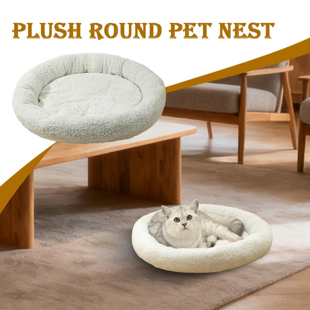 Arctic Flannel Round Cat Bed Warm Cat Bed Dog Bed Round Bed Wear-resistant Soft and Comfortable Mat Winter Supplies Pet Supplies