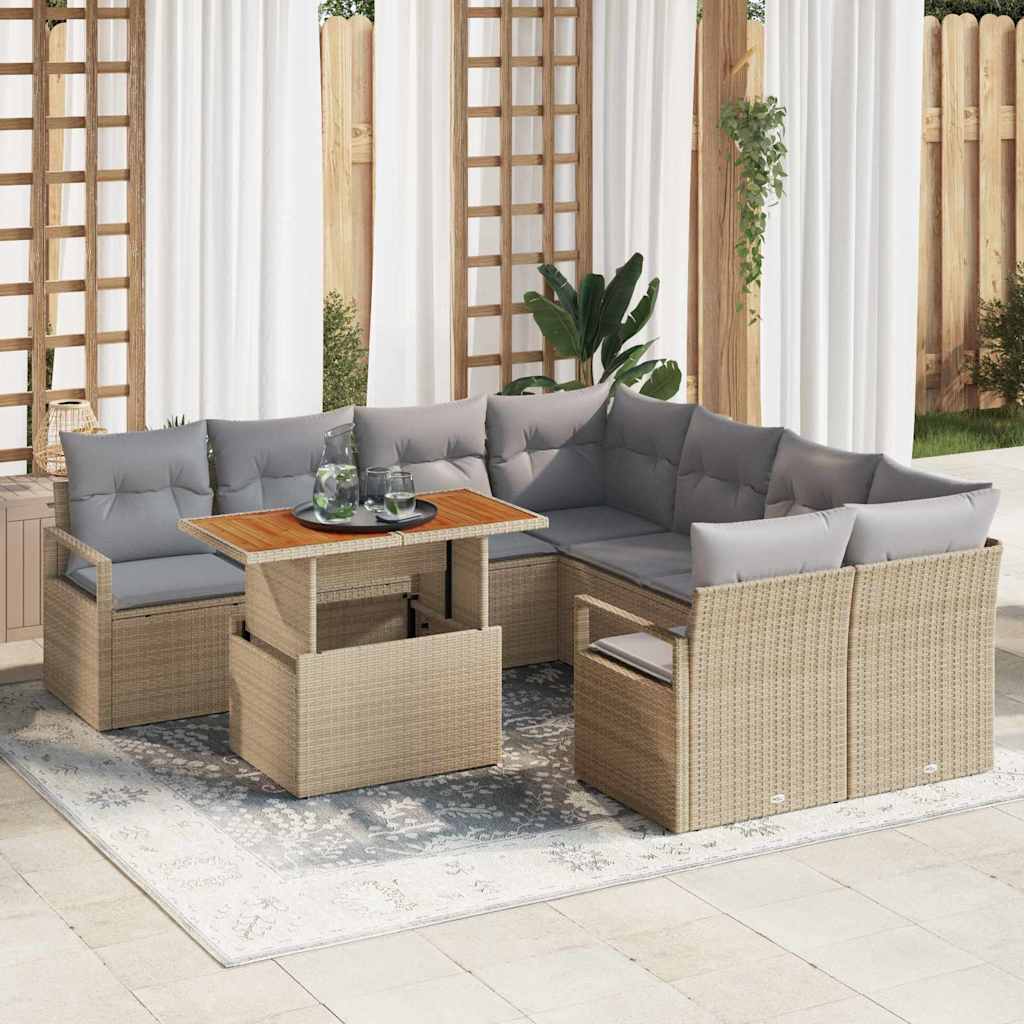 Garden Dining Set with Cushions 9 pcs Beige and Grey