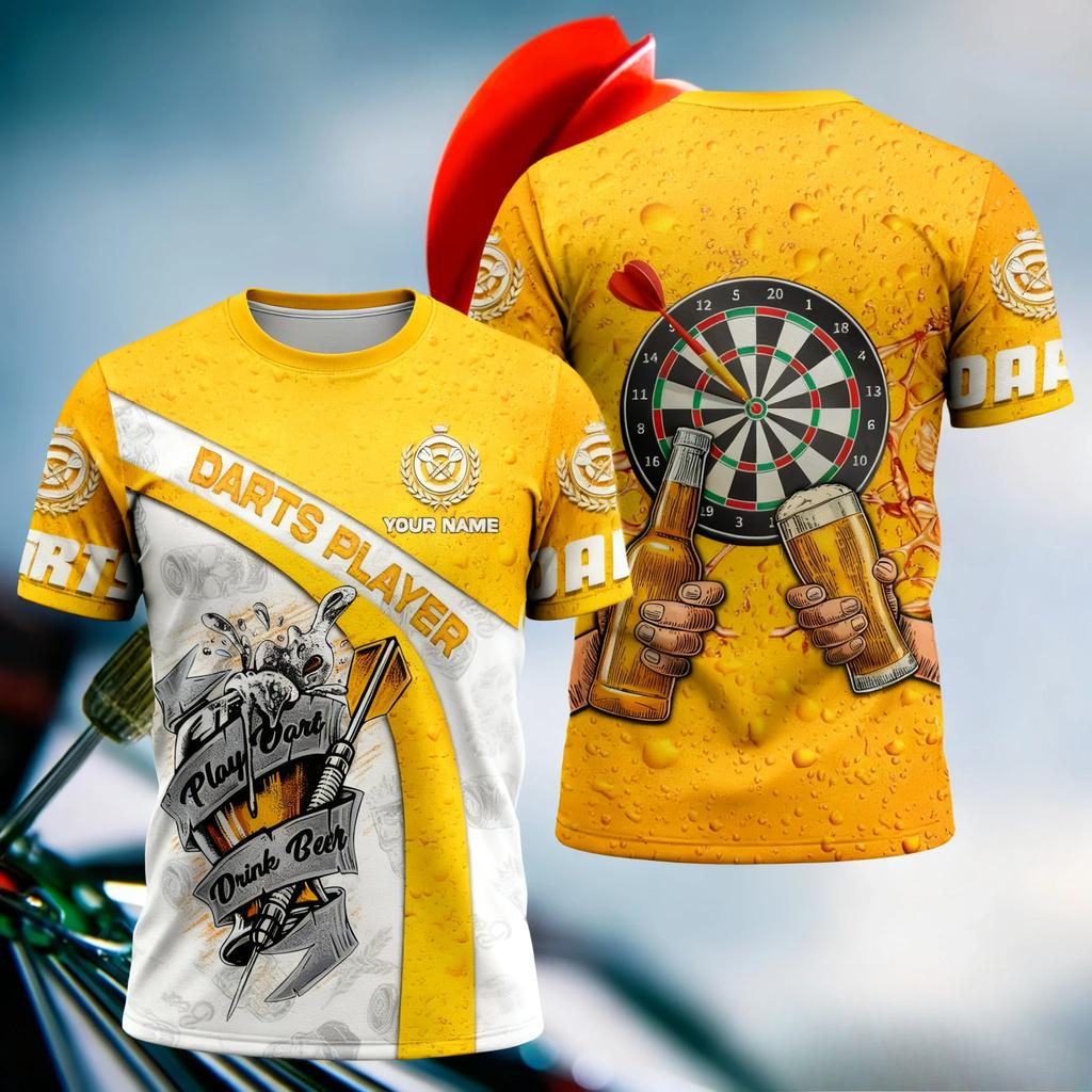 Lustige 3D Dart Print Herren T-Shirts Lässig O-Ausschnitt Kurzarm Personalisierung Club Mode Lockere T-Shirts