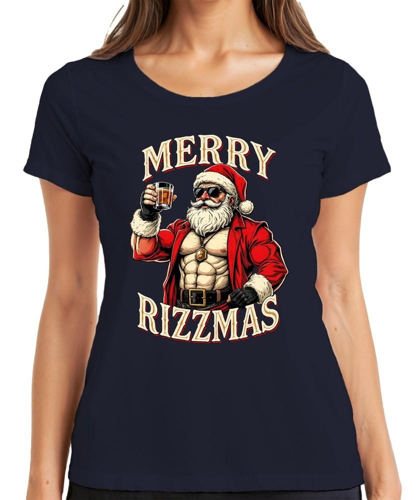 Merry Rizzmas Santa Claus Whisky Muscle Fitness Funny Retro Unisexs TShirt S