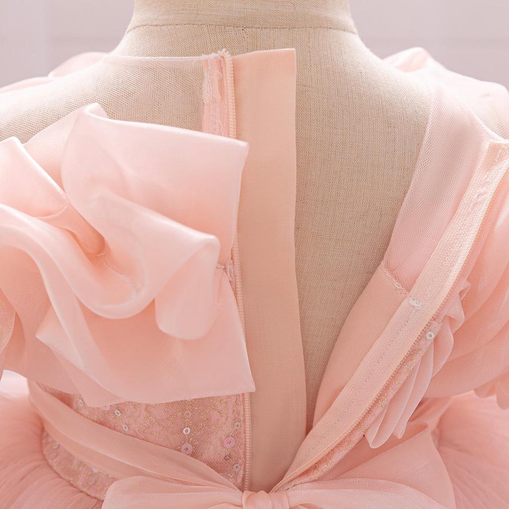 Kinder Schulterfreies Puffiges Prinzessin Mesh Kleid für Klavieraufführungen