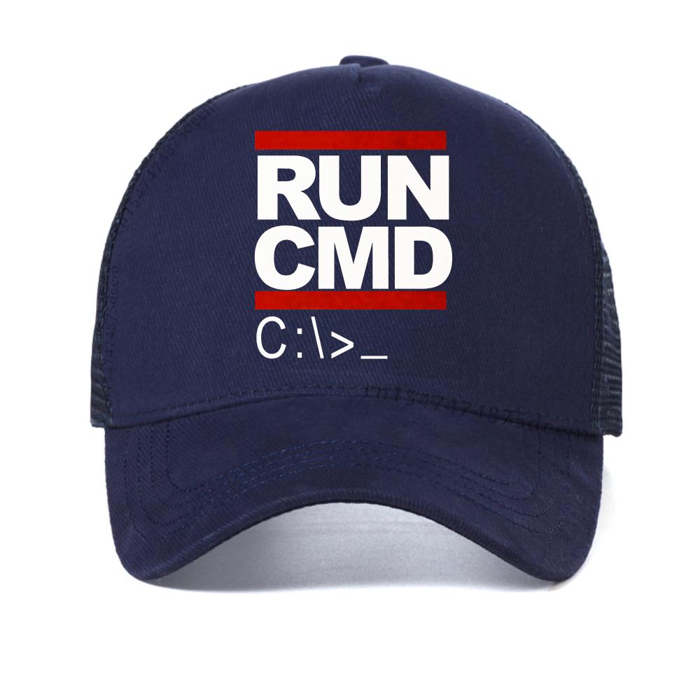 

Run Cmd Computer Programmer baseball cap Funny Birthday Gift For Man Boyfriend Husband Summer sun caps Outdoor mesh sports hats Adjustable темно-синього кольору