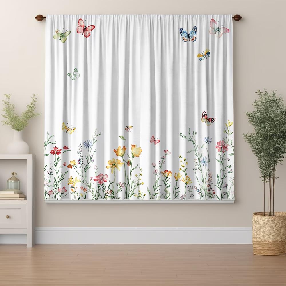 2PCS Digital Printed Curtains, Colorful Butterflies Flying Insect Nature, Window Drapes for Living Room Bedroom Home Decoration