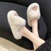 Internet Celebrity Petite Hairy Slippers for Women Wearing Outside In Autumn and Winter, Anti Slip Fashion, Cross Strap Cotton Slippers