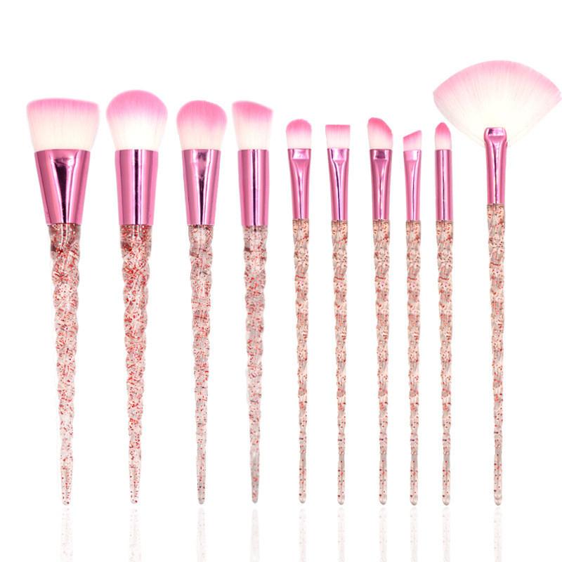Unicorn Makeup Brush Set With Transparent Glitter Spiral Design For Makeup Enthusiasts