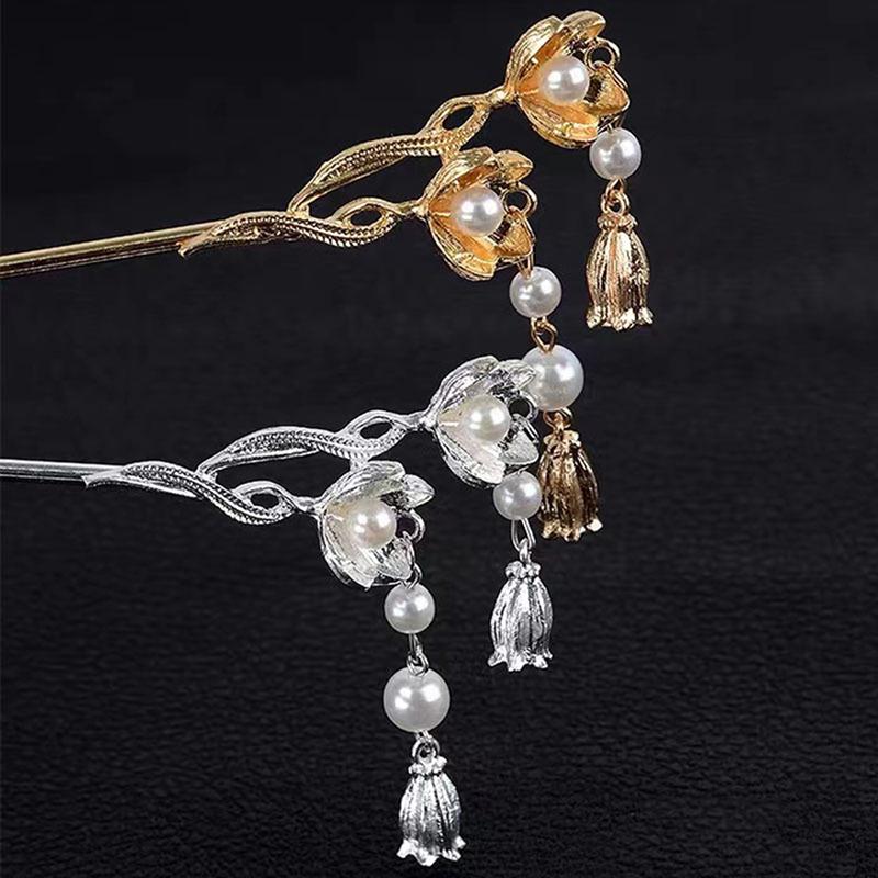 Vintage Chinese Style Hanfu Hair Stick Women Metal Flower Hair Fork Hair