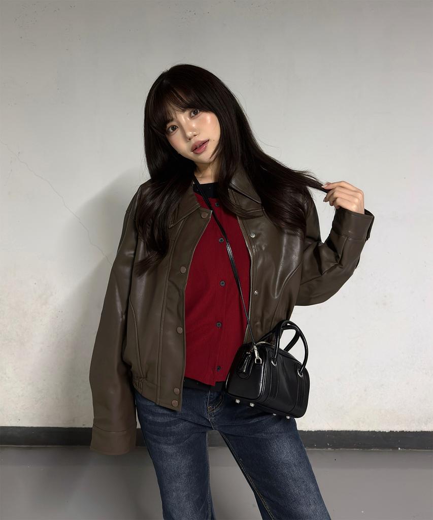AWESOME STUDIO Layered Ribbed Cardigan T-Shirt Wine