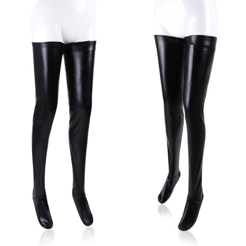 Faux Leather Gothic Women Oversize Stockings Non-Slip Hold Up Knee High Long Medias Pole Dance Ladies Black Pvc Latex Stockings