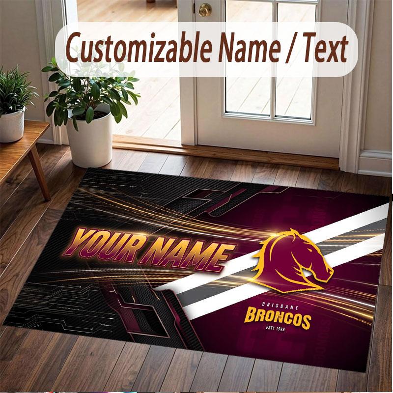 Benutzerdefinierter Teppich Brisbane Broncos Muster Druck Name Text Weicher Rutschfester Boden Teppich für Zuhause Innen Dekoration