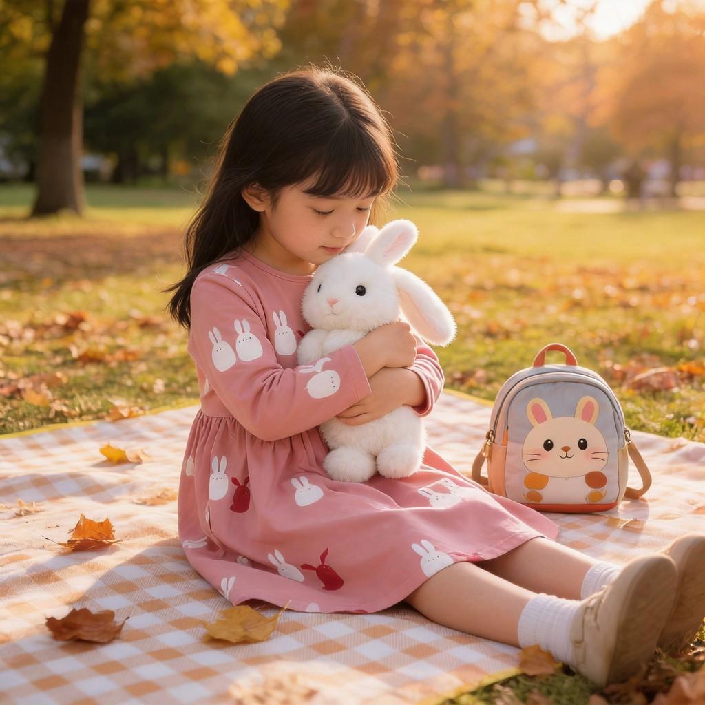 Girl Long Sleeve Cotton Princess Dress With Cartoon Animal Pattern For Kids