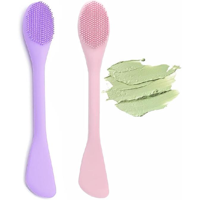 

2 in 1 Facial Cleansing Brush&Silicone Face Mask Applicator, 2PCS Face Mask Brush Face Scrubber for Exfoliating, Massaging, Remove Blackheads, Pink and Purple