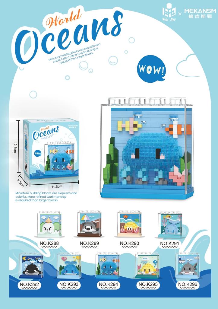Marine Animals Dolphin Orca Jellyfish Shark Sea Lion Otter Hermit Crab Construction Blocks Kit Blocks Model Plaything