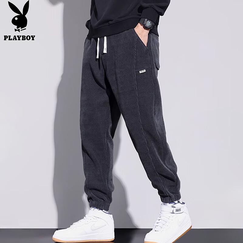 PLAYBOY Men's Corduroy Tapered Drawstring Sweatpants