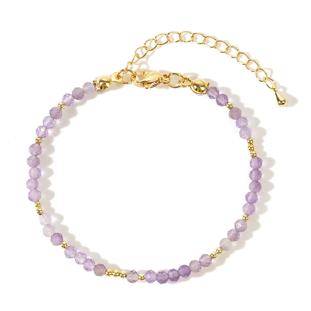 1pc 3mm Bohemian Natural Stone Amethyst Pink Crystal Faceted Beads Brass Beads Bracelet for Women Jewelry