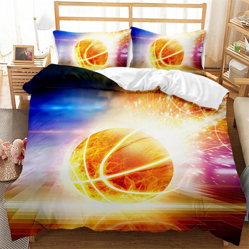3D Basketball King Queen Duvet Cover Sports Theme Bedding Set for Kids Teens Boys Ball Game Bedroom Decor Soft Comforter Cover