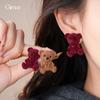 Resin flocked bear earrings stud earrings versatile temperament earrings design sense
