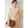 Women's Retro High-Neck Cable Knit Cashmere Sweater, Loose-Fit, Light Color, Pullover Style