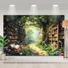 2D Fairy Tale Enchanted Bookshelf Forest Tapestry, Wall Decor for Wedding & Events