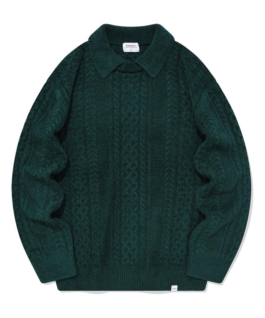COVERNAT Velvet Cable Round Collar Knit Green