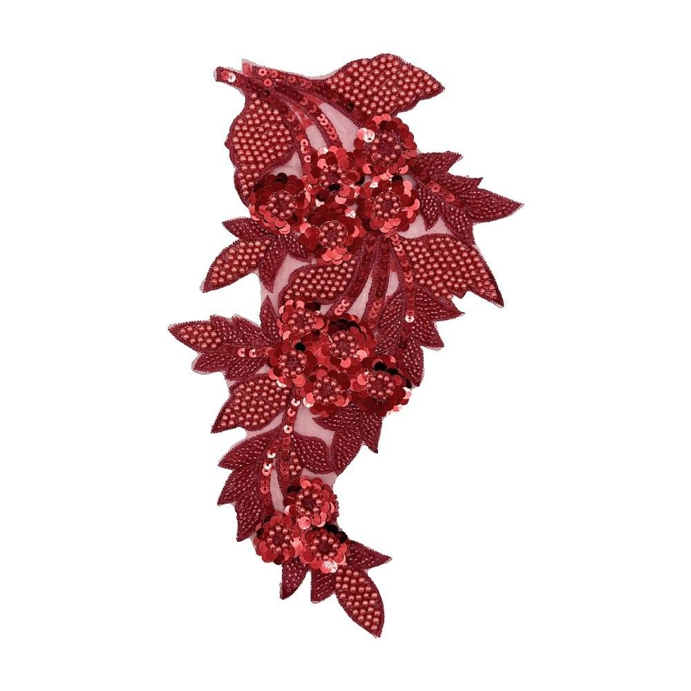 

Fashion 3D Sequin Flower Patches Embroidery DIY Clothing Applique Handmade Lace Fabric Trim Bridal Gown 33x21cm темно-красного
