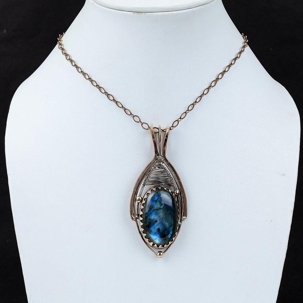 Labradorite Gemstone Pure Copper Wire Wrapped Handmade Pendant Jewelry For Gift