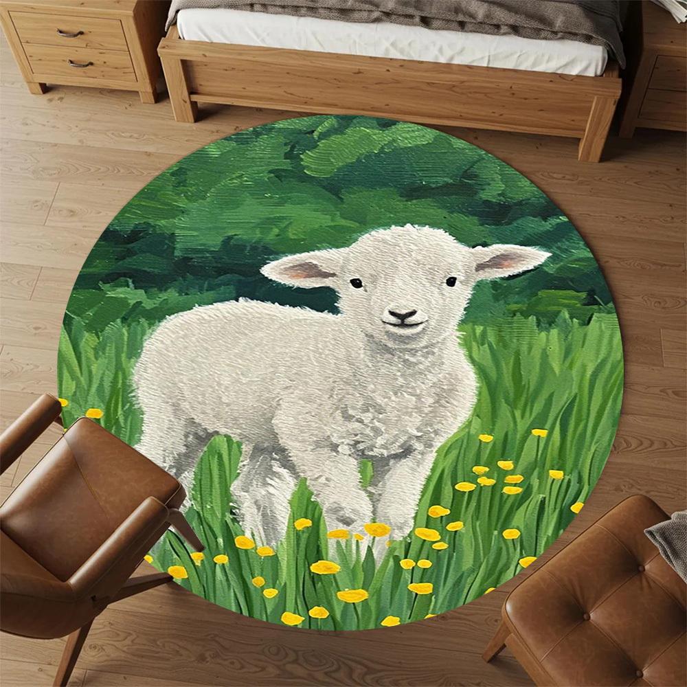 1PC White Lamb Round Chair Mat Area Rug - Non-Slip, Floor Mat for Office, Bedroom, Home Decor Christmas Gift C0528057