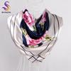 [BYSIFA] Chinese Pink Peony Women Satin Silk Scarf Cape  New Navy Blue Elegant Ladies Neck Head Scarf Spring Autumn Scarves