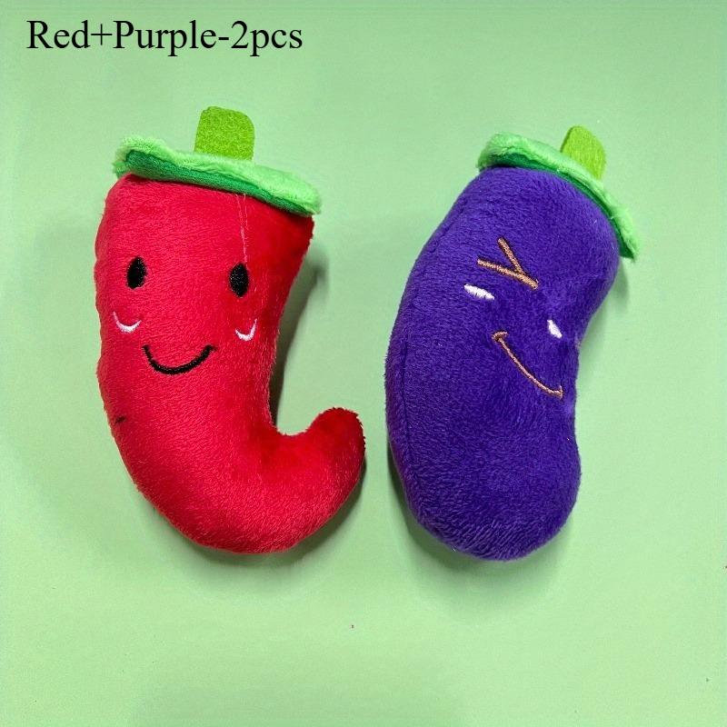 

2pcs Pets Chew Toy Squeaking Plush Toys Small Chili and Eggplant Dog Interactive Toys Pet Products Birthday Gifts for Small Dogs