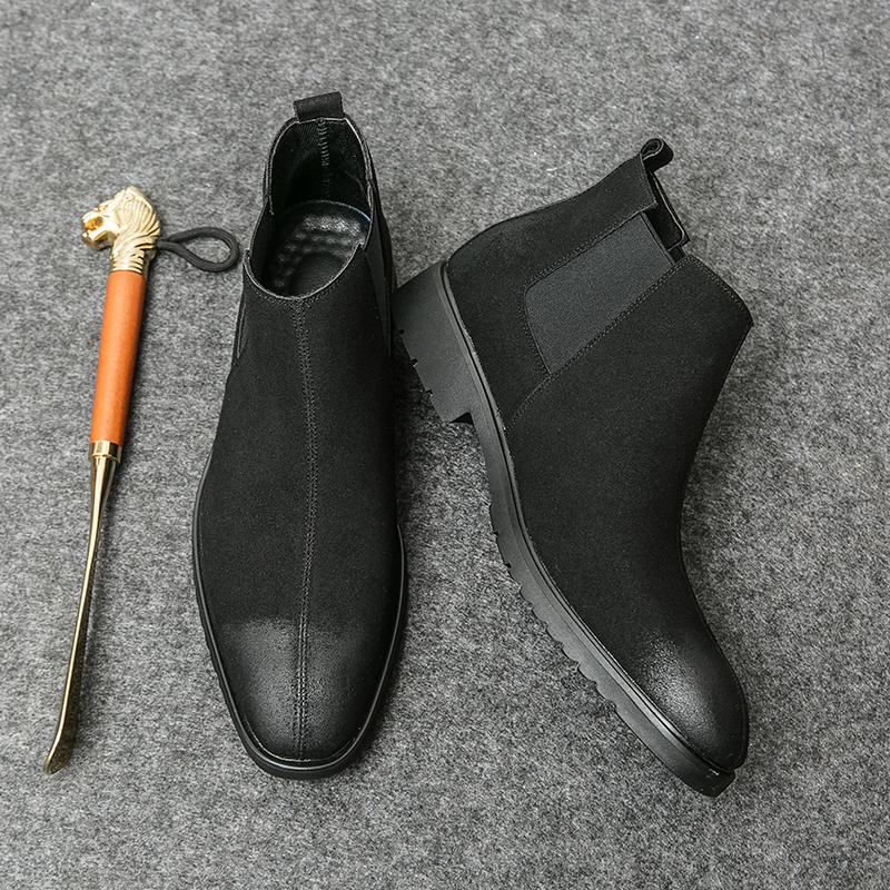 

Модная мужская обувь хай-топ в стиле ретро, ботинки челси, осенние кожаные ботинки в британском стиле, роскошная деловая повседневная обувь до щиколотки, мужская обувь 44 чёрный