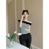 Women's Summer Off-the-Shoulder Striped Knit Sleeveless Top