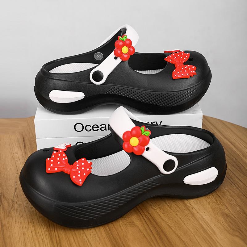 CRLAYDK Cute Bow Knot Women's Platform Clogs Arch Support Garden Shoes Slip-on Outdoor Beach Slippers Height Increase Sandals