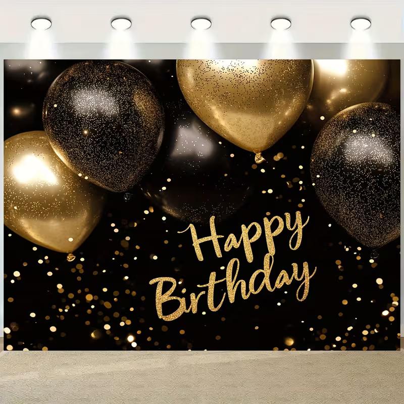 2D Luxury Black Gold Birthday Backdrop - Formal Party Photo Booth Background