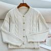 Autumn New Round Neck Twist Three-dimensional Twist Texture Knitted Cardigan Sweater Women