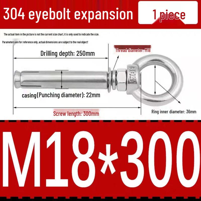 304 Stainless Steel Expansion Bolt with Ring Hook, M6/M8/M10/M12.