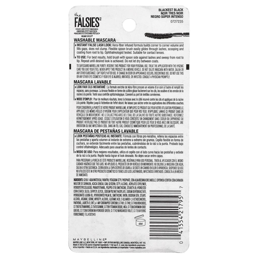 Maybelline The Falsies™, False Eyelash Effect Mascara, 280 Blackest Black, 7.5 Ml (0.25 Fl Oz)