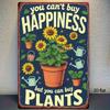 Vintage Metal Tin Sign - Can't Buy Happiness, But Can Buy Plants | Rustic Sunflower Watering Can Wall Art