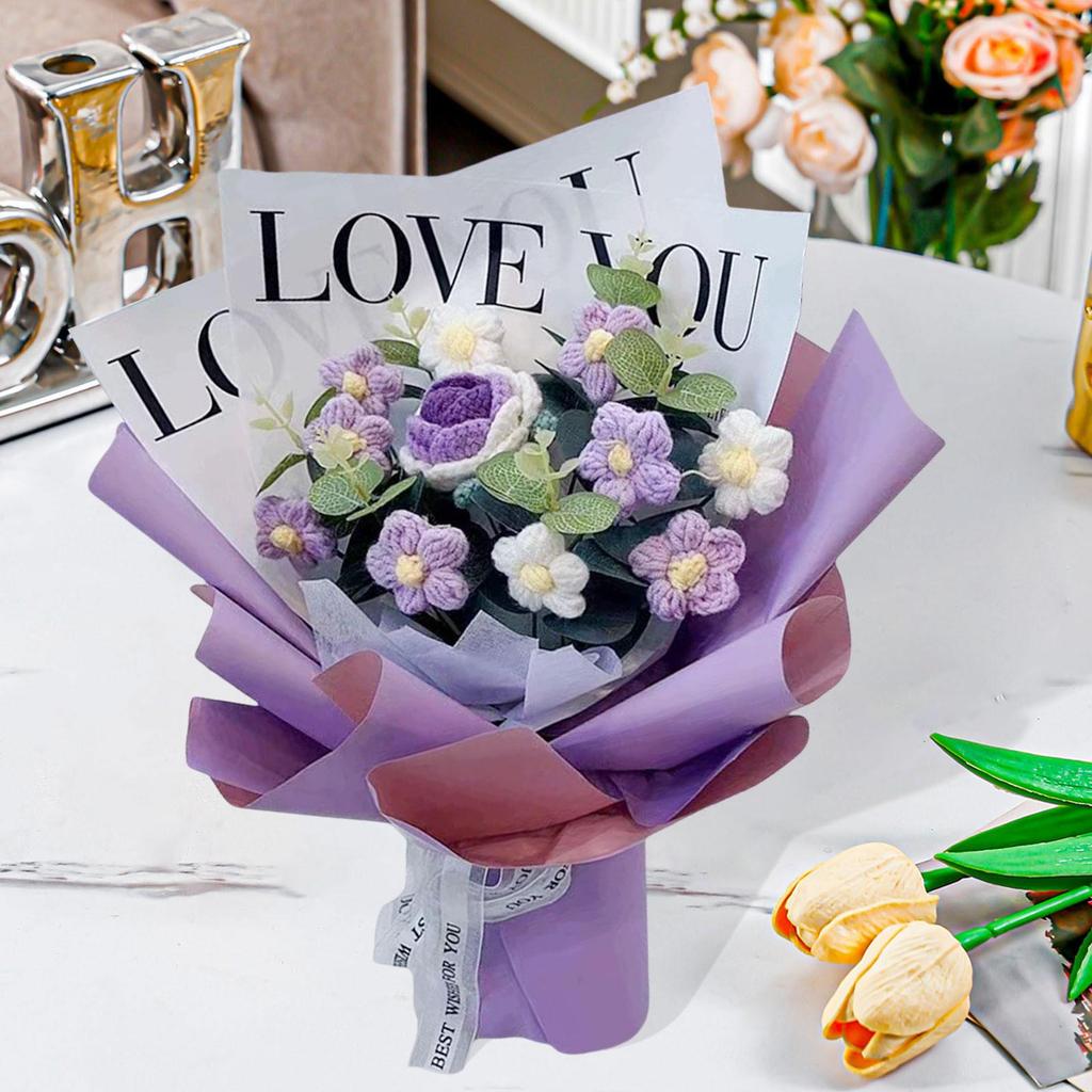 Artificial Crochet Flower Bouquet Plastic Material Fresh Knitted Arrangement Desktop Ornament for Modern Home Decor