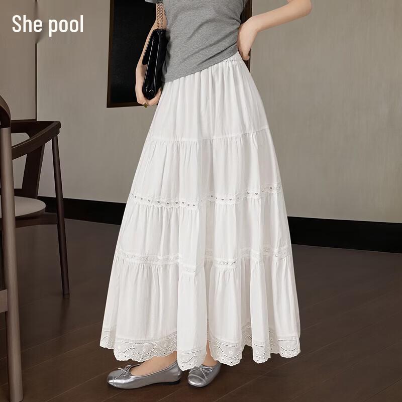 

Shepool Women s Lace Splicing A-line Midi Skirt S