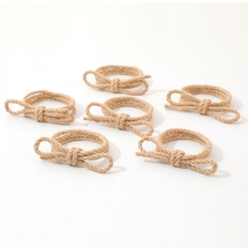 Set of 10 Farmhouse Braided Linen Rope Bowknot Napkin Rings Handmade Napkin Holders For Wedding Parties Banquets Decors